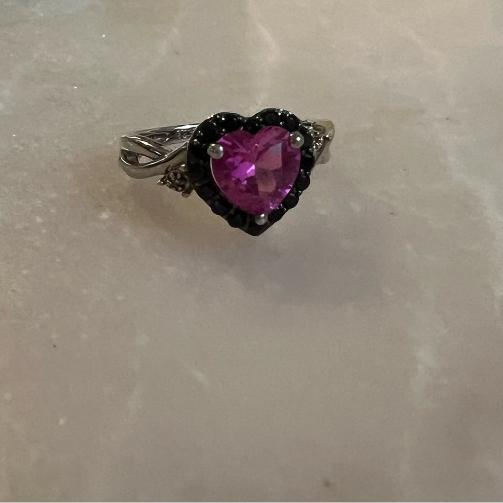 Zales Pink Sapphire Heart Ring with Black Accents